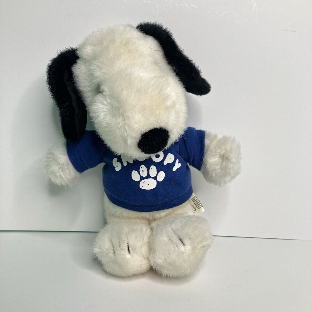 Snoopy Plush Toy Determined Productions Dakin Blue Shirt 9” Stuffed Animal Vtg